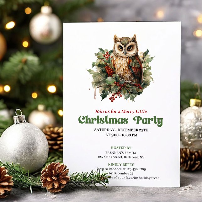 Playful retro Christmas owl party invitation (Playful retro Christmas angel party invitation

)