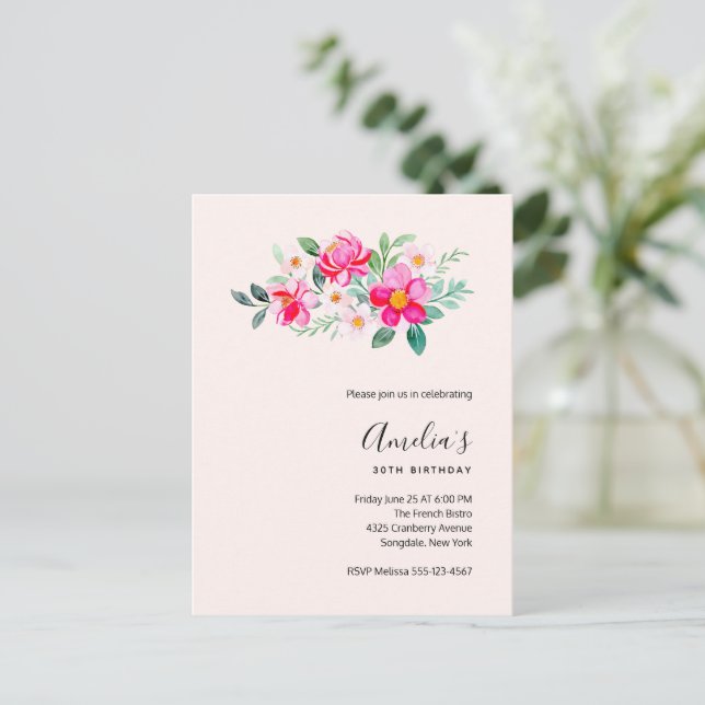 Playty Pretty Rose Fleurs Anniversaire Invitation (Debout devant)