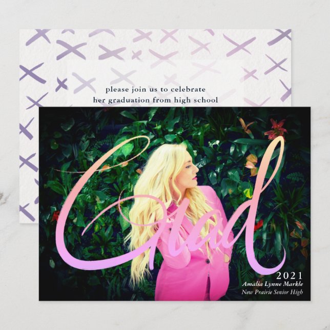 Plein Bleed Photo Neon 2 Grad Overlay Invitation (Devant / Derrière)