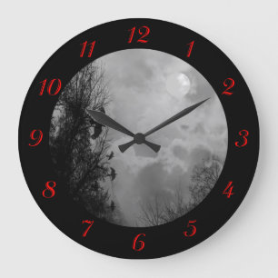 Pleine lune Avec Ravens Red Numéros Mur Horloge