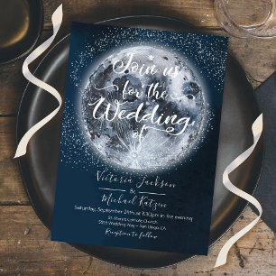 Pleine lune céleste et étoiles invitations de mari