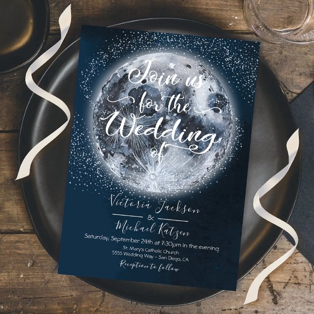 Pleine lune céleste et étoiles invitations de mari (Créateur téléchargé)