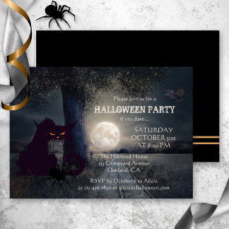 Pleine lune Chat noir Halloween Fête Invitation