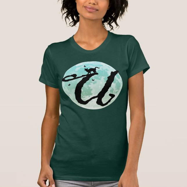 Pleine lune et Cat U Monogramme initial T-shirt (Devant)