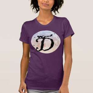 Pleine lune et chat D Monogramme initial T-shirt