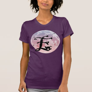 Pleine lune et chat E Monogramme initial T-shirt
