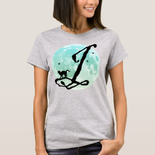 Pleine lune et chat J Monogramme initial T-shirt