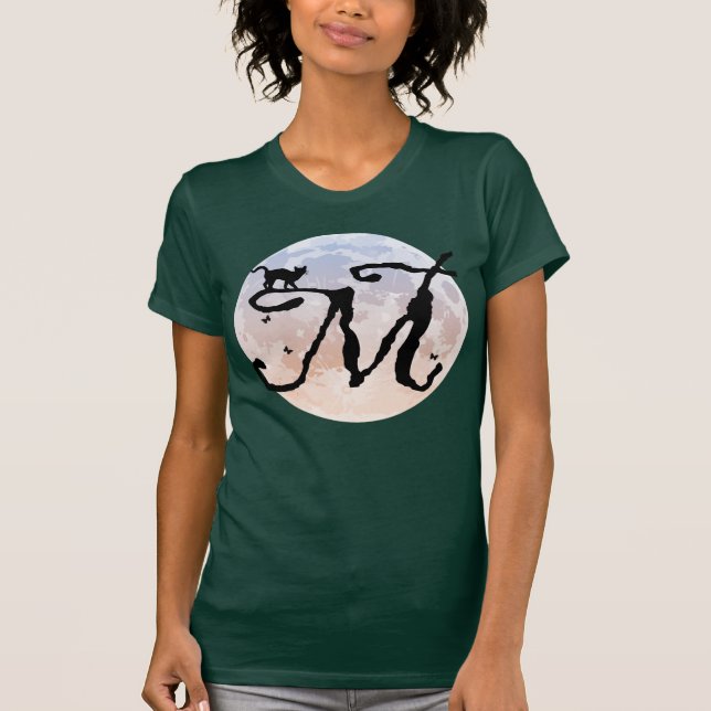 Pleine lune et chat M Monogramme initial T-shirt (Devant)