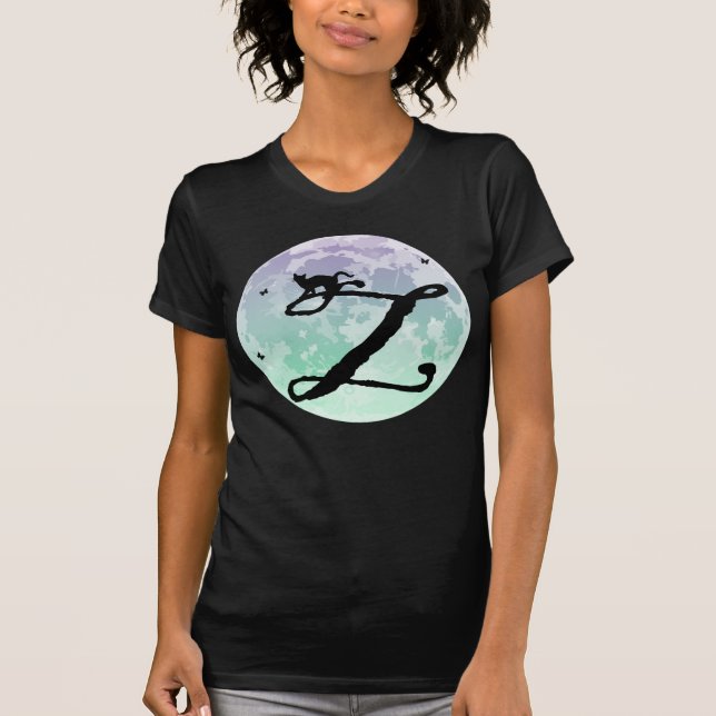 Pleine lune et chat Z Monogramme initial T-shirt (Devant)
