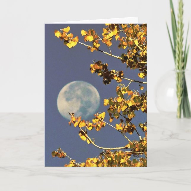 Pleine lune et Feuilles d'automne Carte de voeux (Devant)