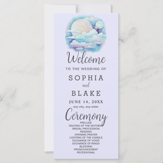 Pleine lune Étoiles célestes Lavande Programme de  (Devant)