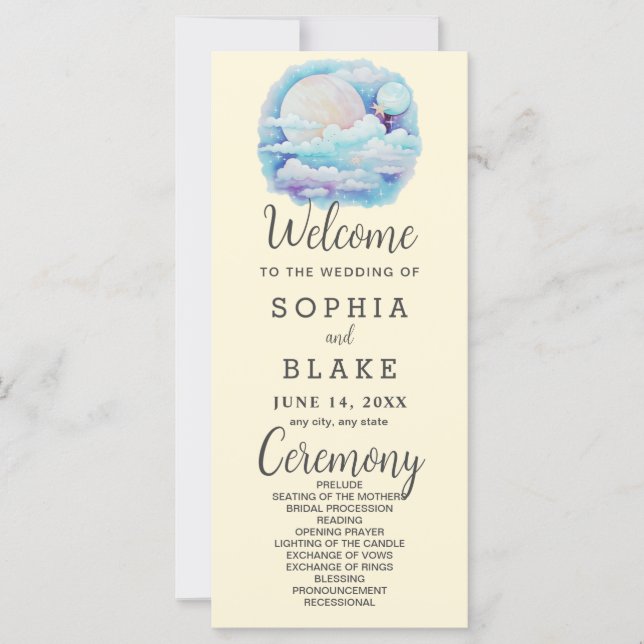 Pleine lune Étoiles célestes Programme de mariage  (Devant)