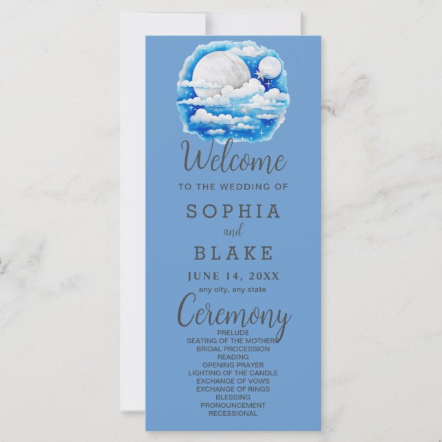 Pleine lune Étoiles célestes Programme de mariage  (Devant)