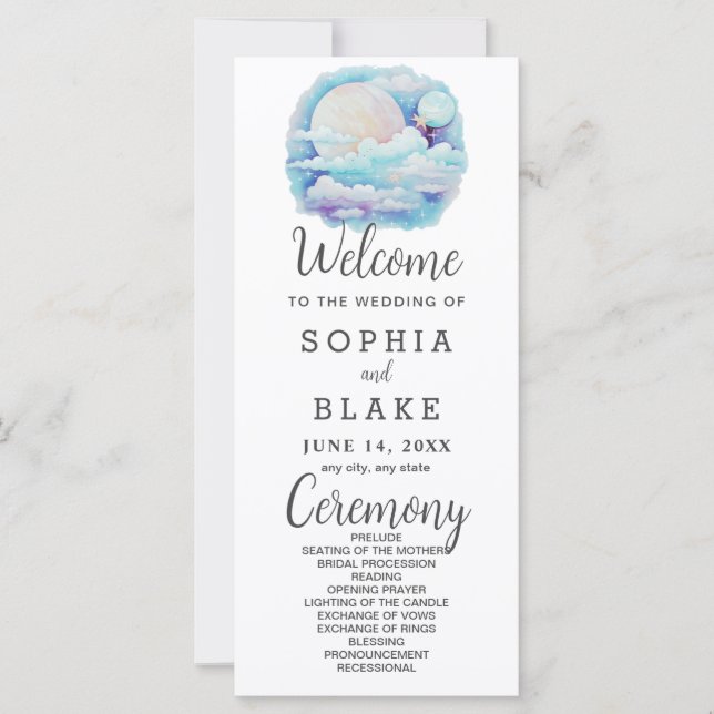 Pleine lune Étoiles célestes Programme de mariage  (Devant)