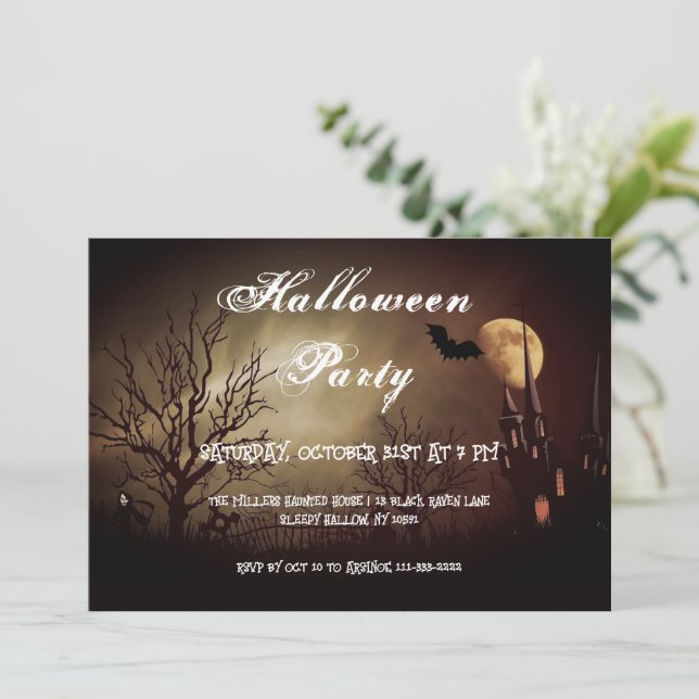 Pleine lune Halloween Fête Invitation (Debout devant)