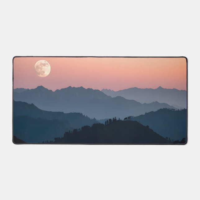 Pleine lune Mountain Desk Mat - Sunset Sky, Tranqu (Recto)