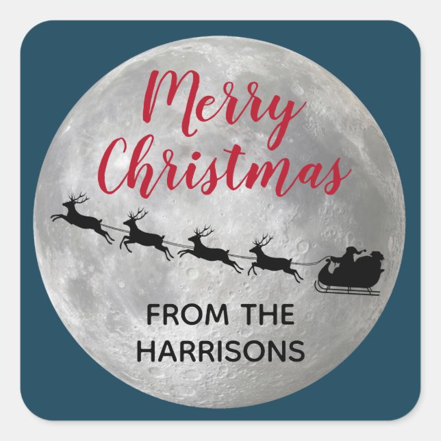 Pleine lune Père Noël Sleigh Design Sticker Étique (Devant)