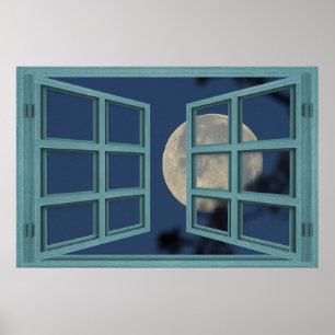 Pleine lune Vert 6 Volet Ouvrir la fenêtre Poster