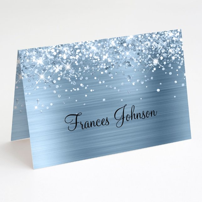 Plier votre propre Glittery Blue Nom Place Cartes (Fold Your Own Glittery Blue Name Place Cards)