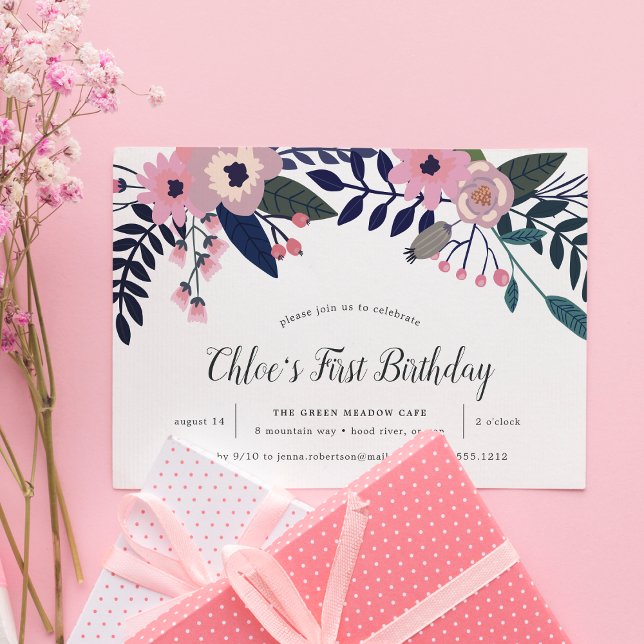 Plomb rose | Invitation Floral Anniversaire (Créateur téléchargé)
