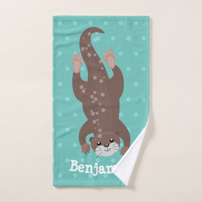 Plongée de loutre mignonne sur dessin animé turquo (Serviette à main)