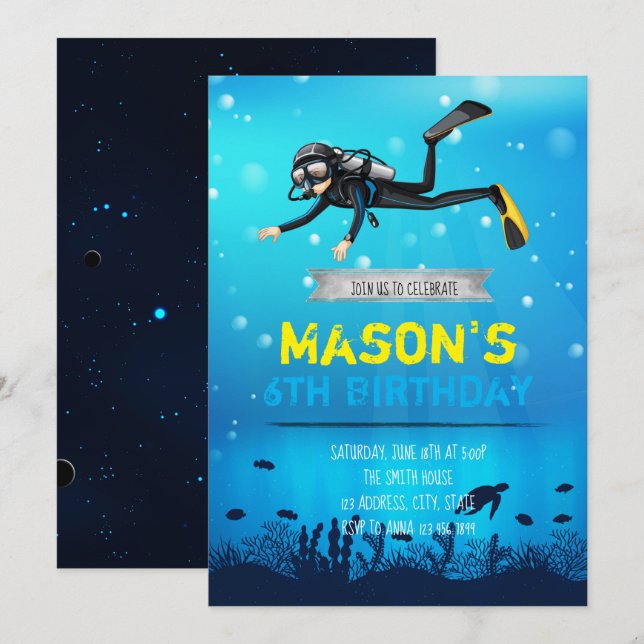 Plongée sous-marine Invitation fête d'anniversaire (Devant / Derrière)