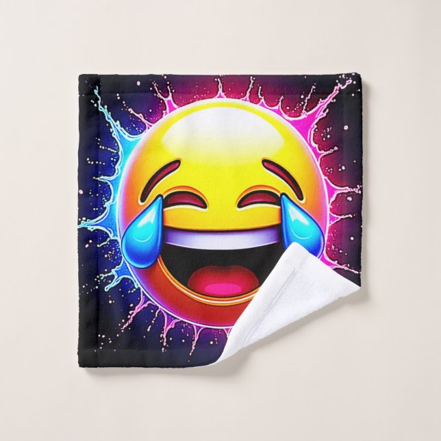 Plongeon Joyeux : Art Emoji qui Rit (Gant de toilette)
