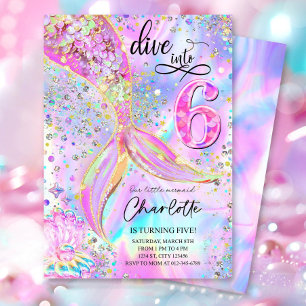 Plongez dans six 6 Ans Mermaid Invitation Modifier