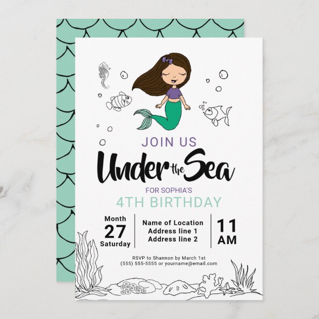 Plongez ! Invitations de fête d'anniversaire de la (Devant / Derrière)