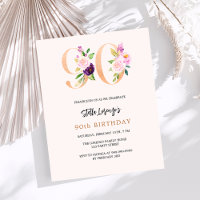 Plorale de pêche rose 90e anniversaire invitation 