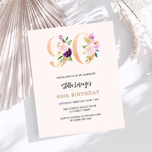Plorale de pêche rose 90e anniversaire invitation