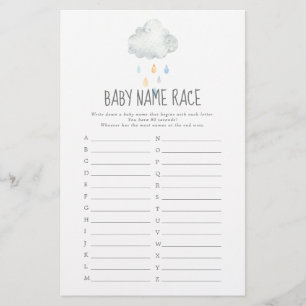 Pluie Cloud Garçon Baby shower Baby Nom Course Jeu