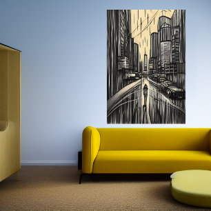 Pluie dans la ville   AI Art Poster