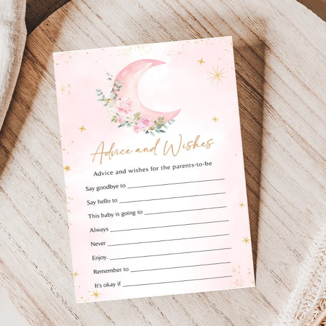 Pluie de Lune Rose et Étoiles Conseils et Vœux Jeu (Floral Monn and Stars Baby Shower Game)