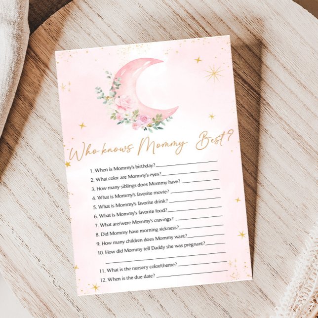 Pluie de Lune Rose et Étoiles Qui Connaît le Jeu d (Floral Monn and Stars Baby Shower Game)