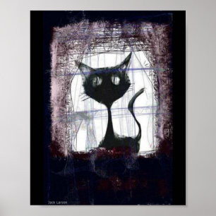 Pluie de observation de chaton de fenêtre. affiche