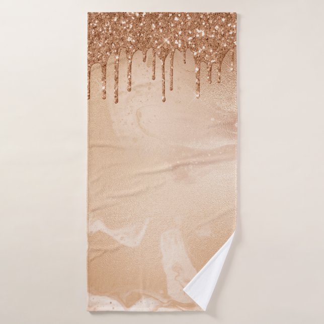 Pluie de Parties scintillant de cuivre sur le marb (Serviette de bain)
