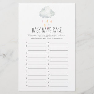 Pluie Nuage Fille Baby shower Bébé Nom Course Jeu