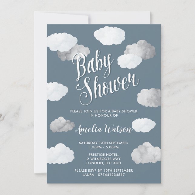Pluie Nuages Bébé Douche Invitations (Devant)