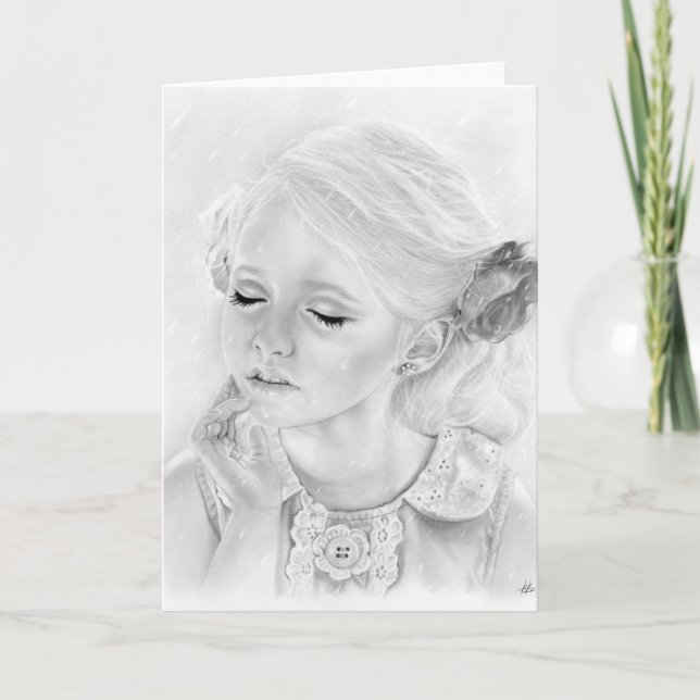 Pluie petite fille dans la pluie carte de voeux (Devant)