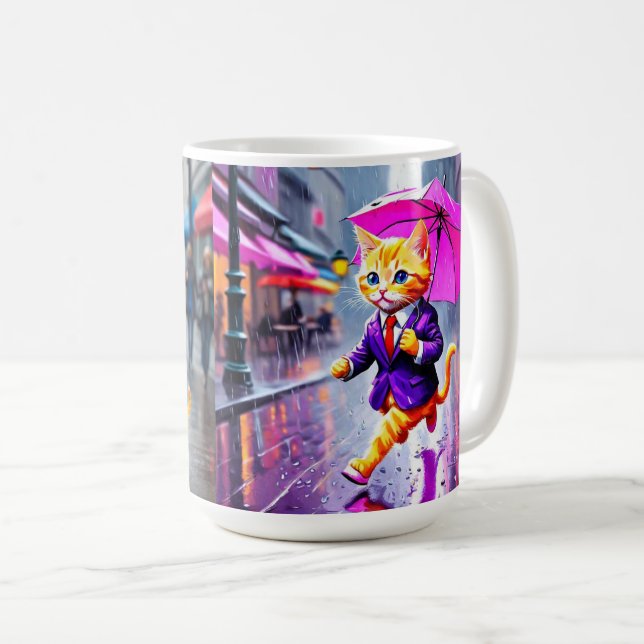 Pluie Whimsical Kitten Run Mug Classique (Devant droit)