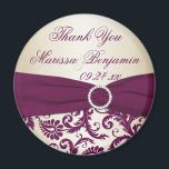 Plum and Champagne Damask Wedding Favor Magnet<br><div class="desc">This plum and champagne damask thank you wedding favor magnet has a faux  ribbon and jewels. It matches the wedding invitation shown below. If there are any other matching items you require,  please email your request to niteowlstudio@gmail.com.</div>