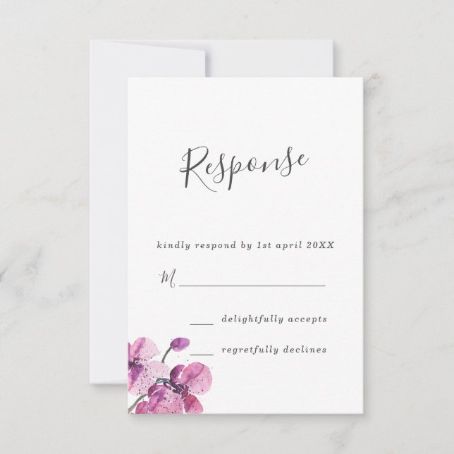 Plum Aquarelle Orchidées Mariage RSVP (Devant)