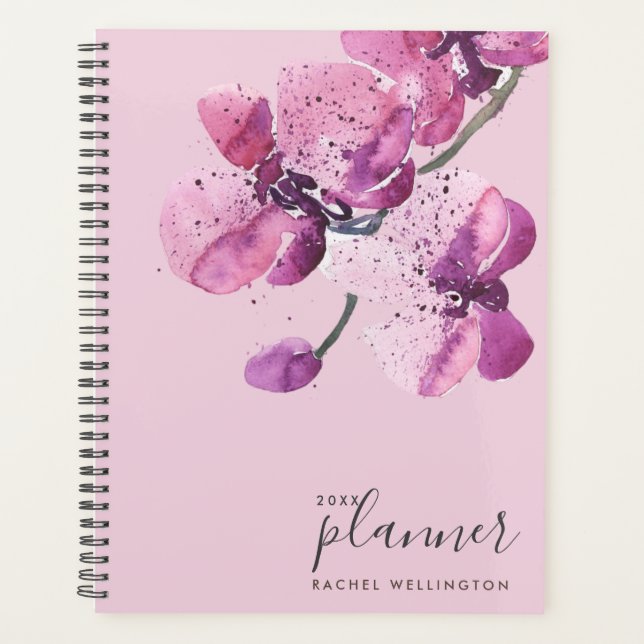Plum Aquarelle Orchidées Planificateur (Devant)