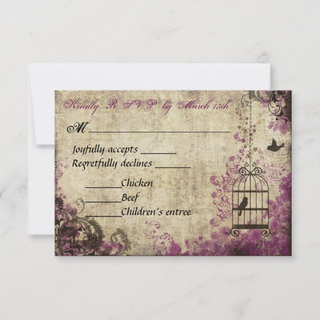 Plum Birdcage Vintage Mariage RSVP (Devant)