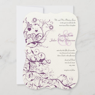 Plum Birds & Swirls Wedding Invitations