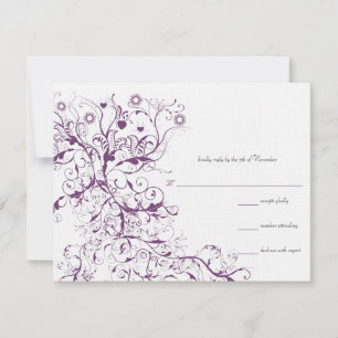 Plum Birds & Swirls Wedding RSVP Response Cartes