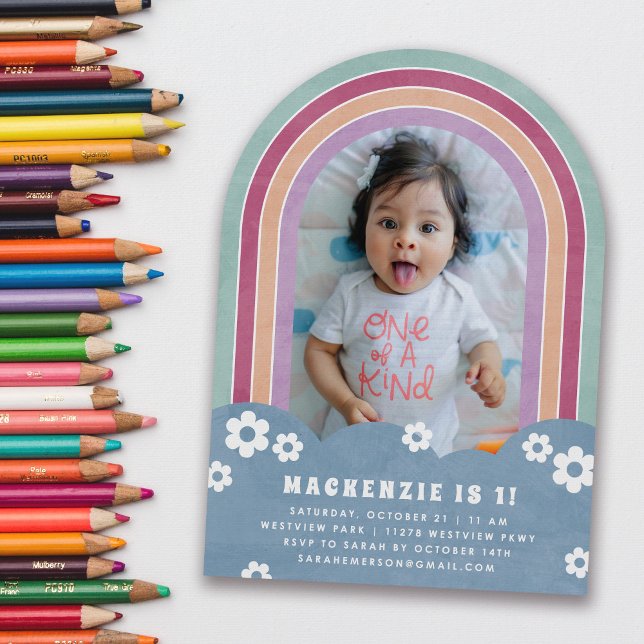 Plum bleu Floral Arc-en-ciel Invitation d'annivers (Créateur téléchargé)