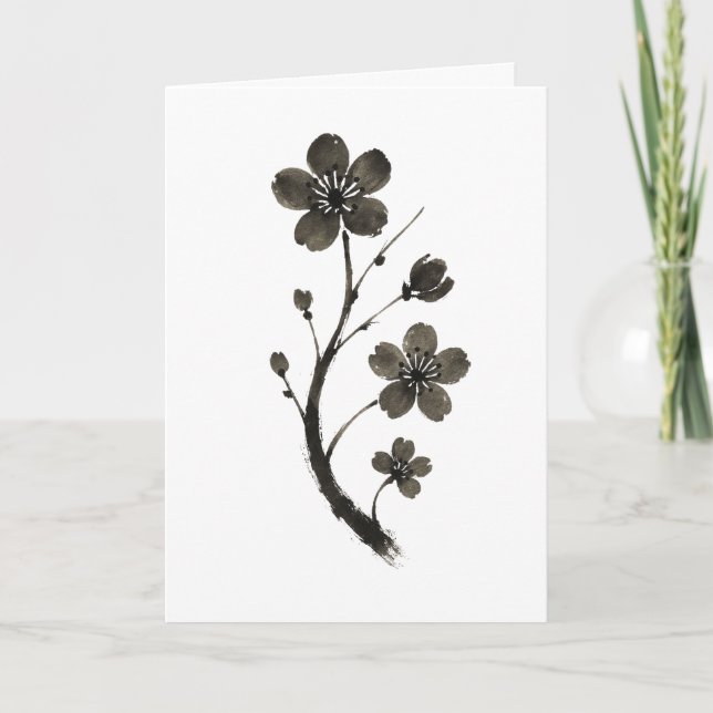 Plum Blossom Line Art - Carte Botanique (Devant)