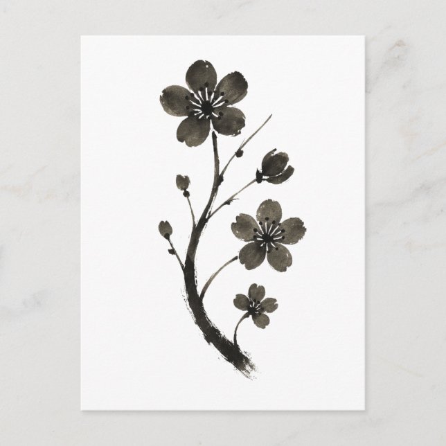 Plum Blossom Line Art - Carte Postale Botanique Mi (Devant)